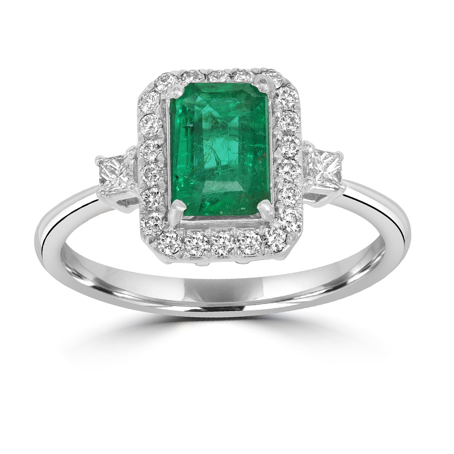 Baguette Cut Emerald Gemstone Pave Diamond Designer Ring In White Gold