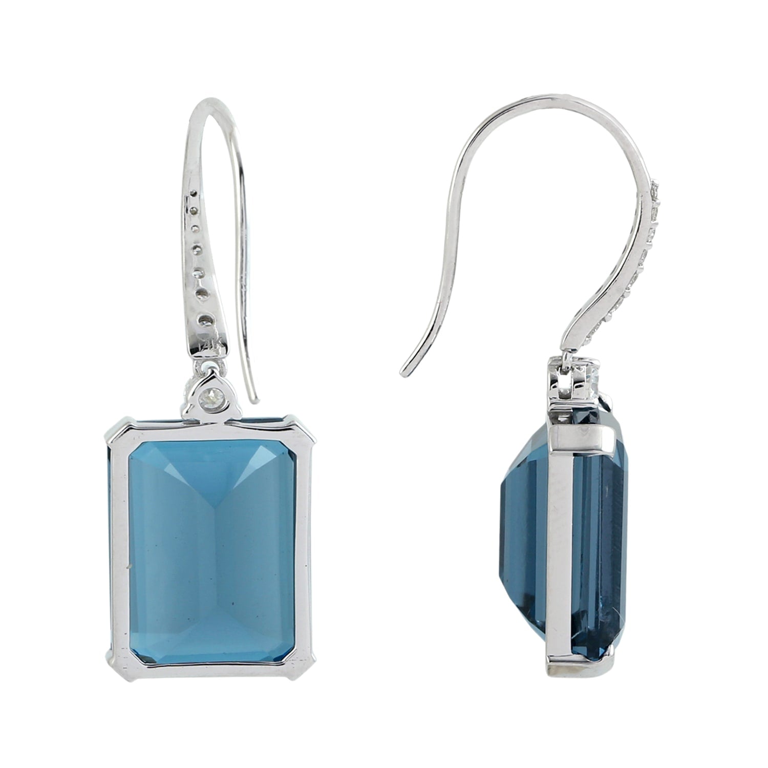 Baguette Cut London Topaz & Diamond Ear Hook Earrings In White Gold