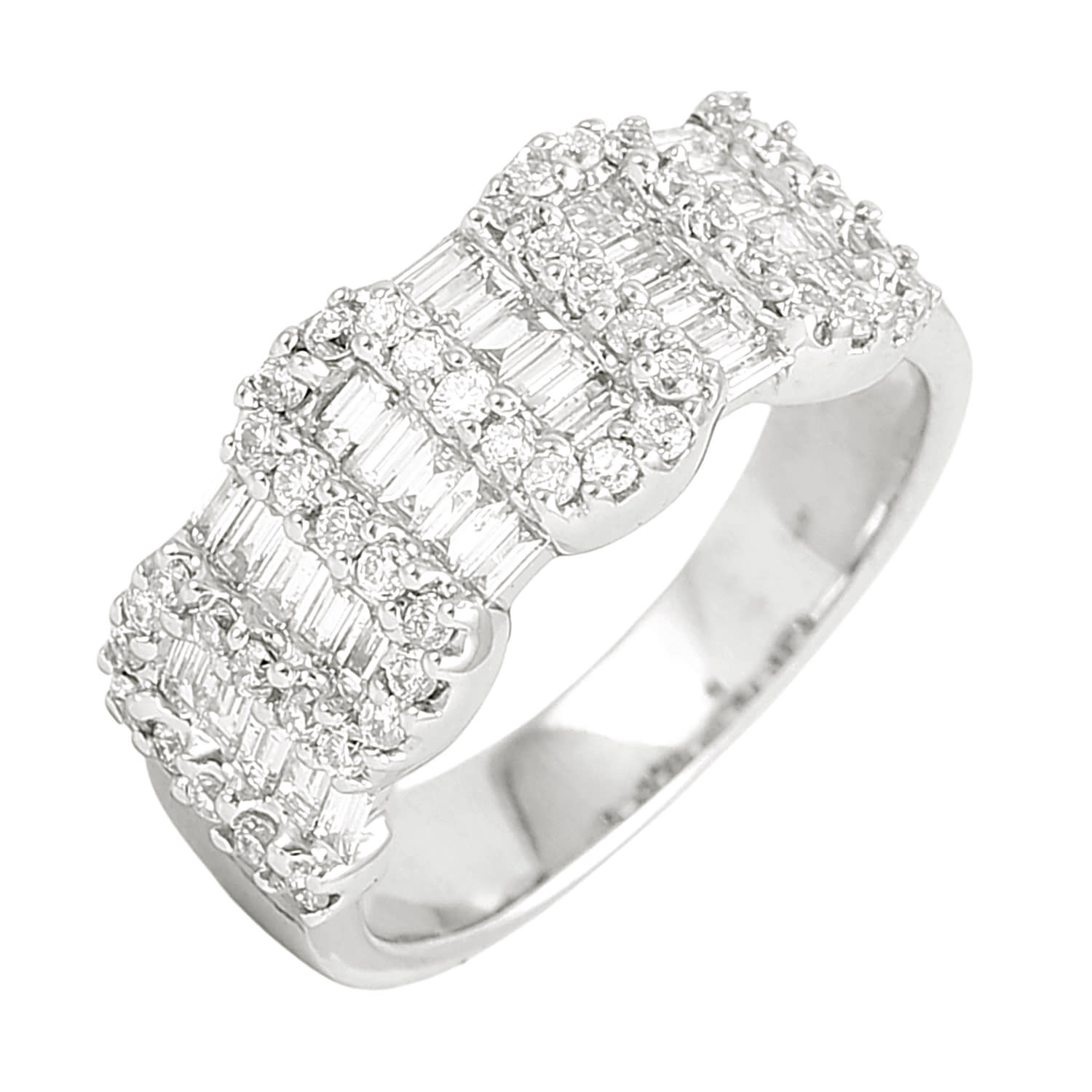 Baguette Cut Diamond Designer Band Ring In White Gold