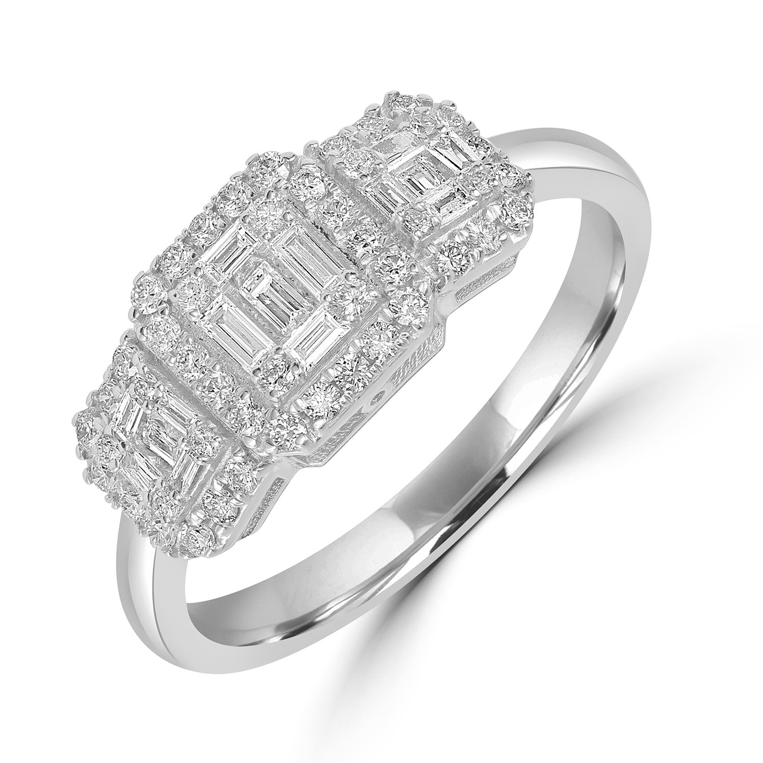Baguette & Round Diamond Designer Ring In White Gold