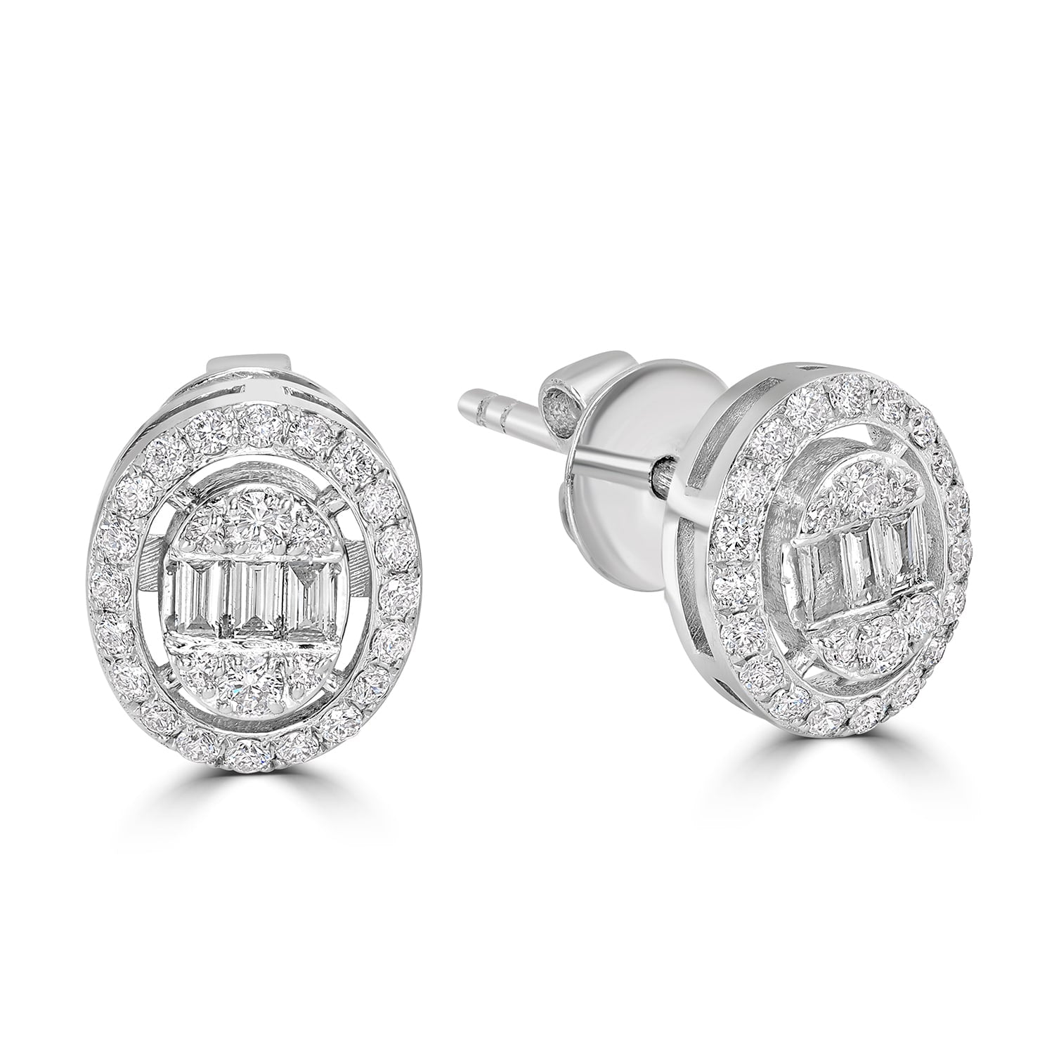 Baguette Cut Natural Diamond Designer Stud Earrings In White Gold