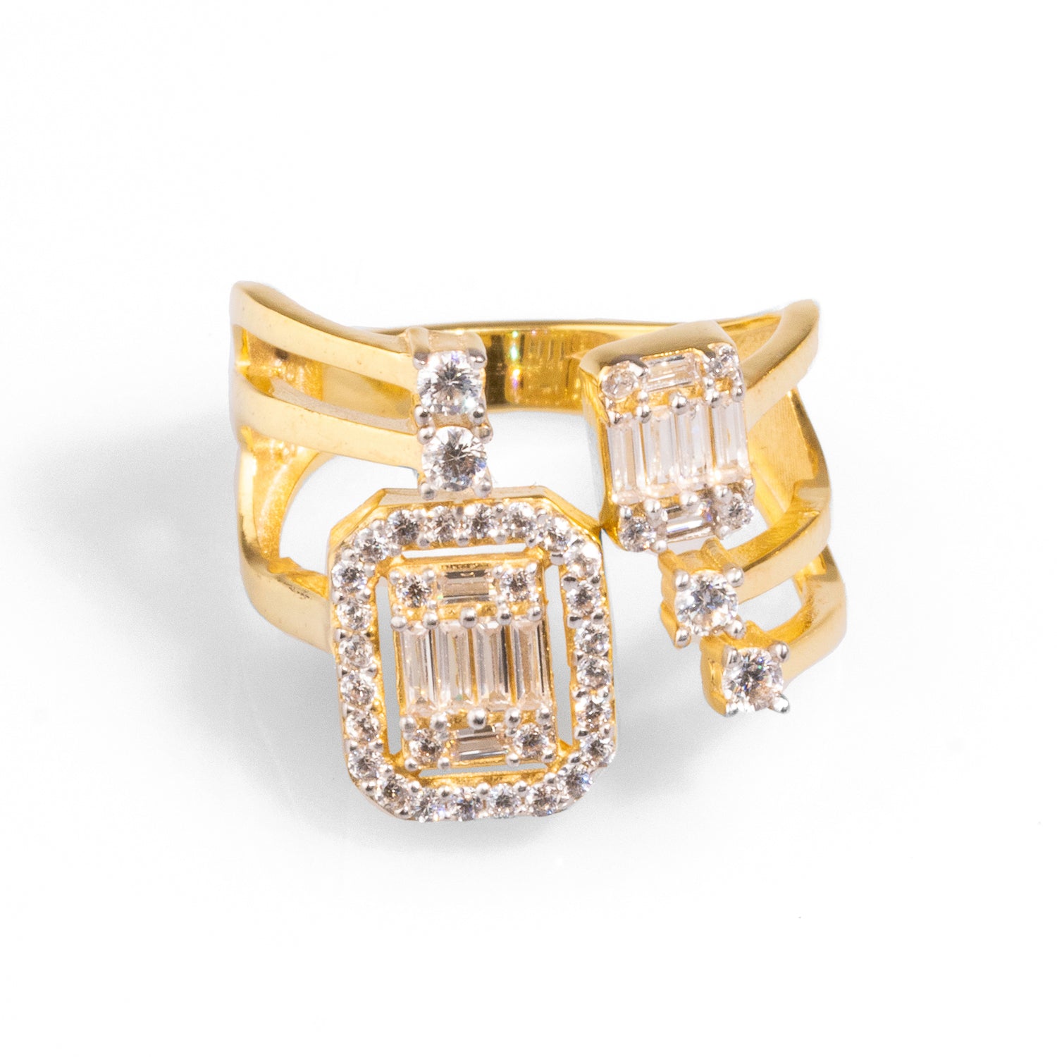 Baguette Diamond Adjustable Gold Fashion Ring - Gold