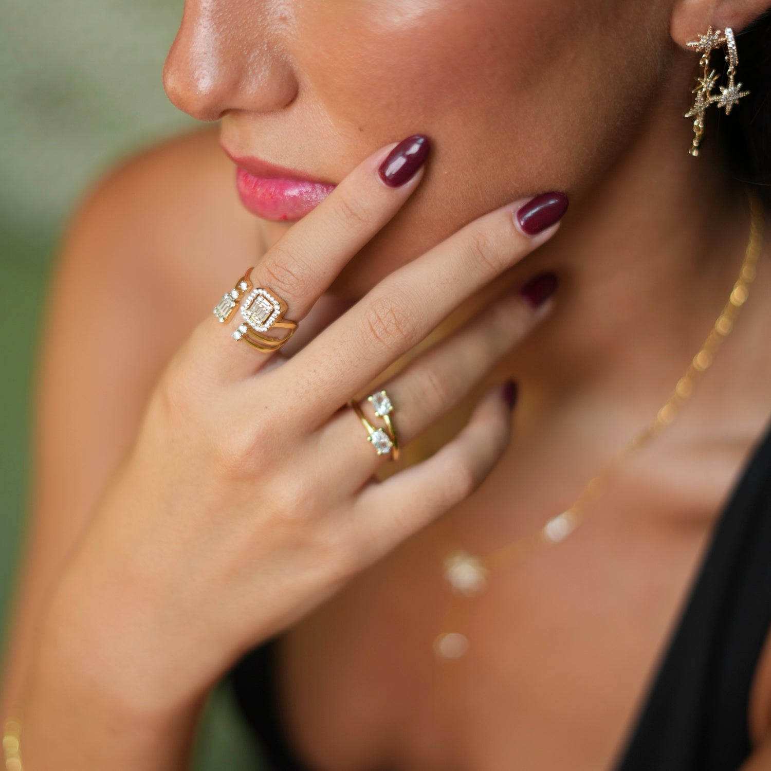 Baguette Diamond Adjustable Gold Fashion Ring - Gold