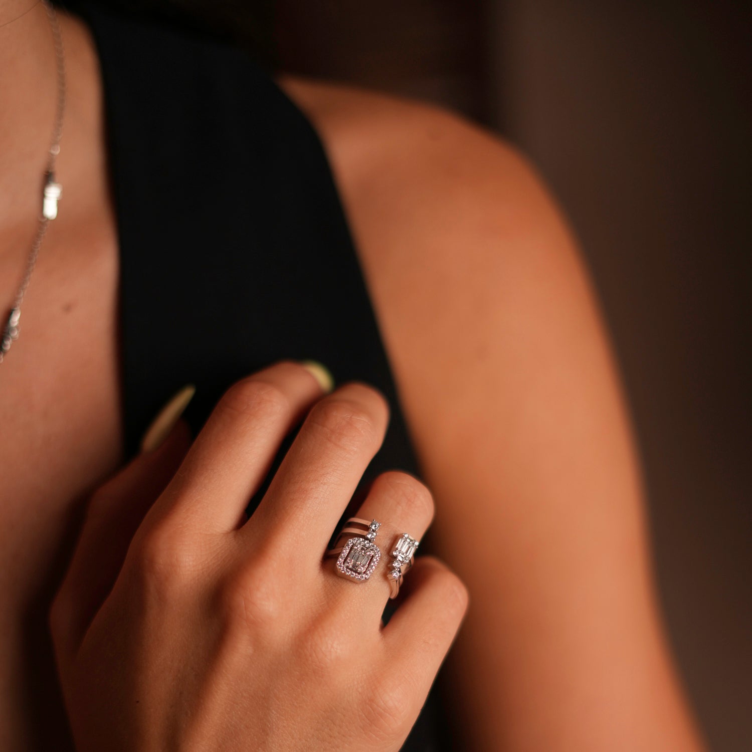 Baguette Diamond Adjustable Sterling Silver Fashion Ring - Silver