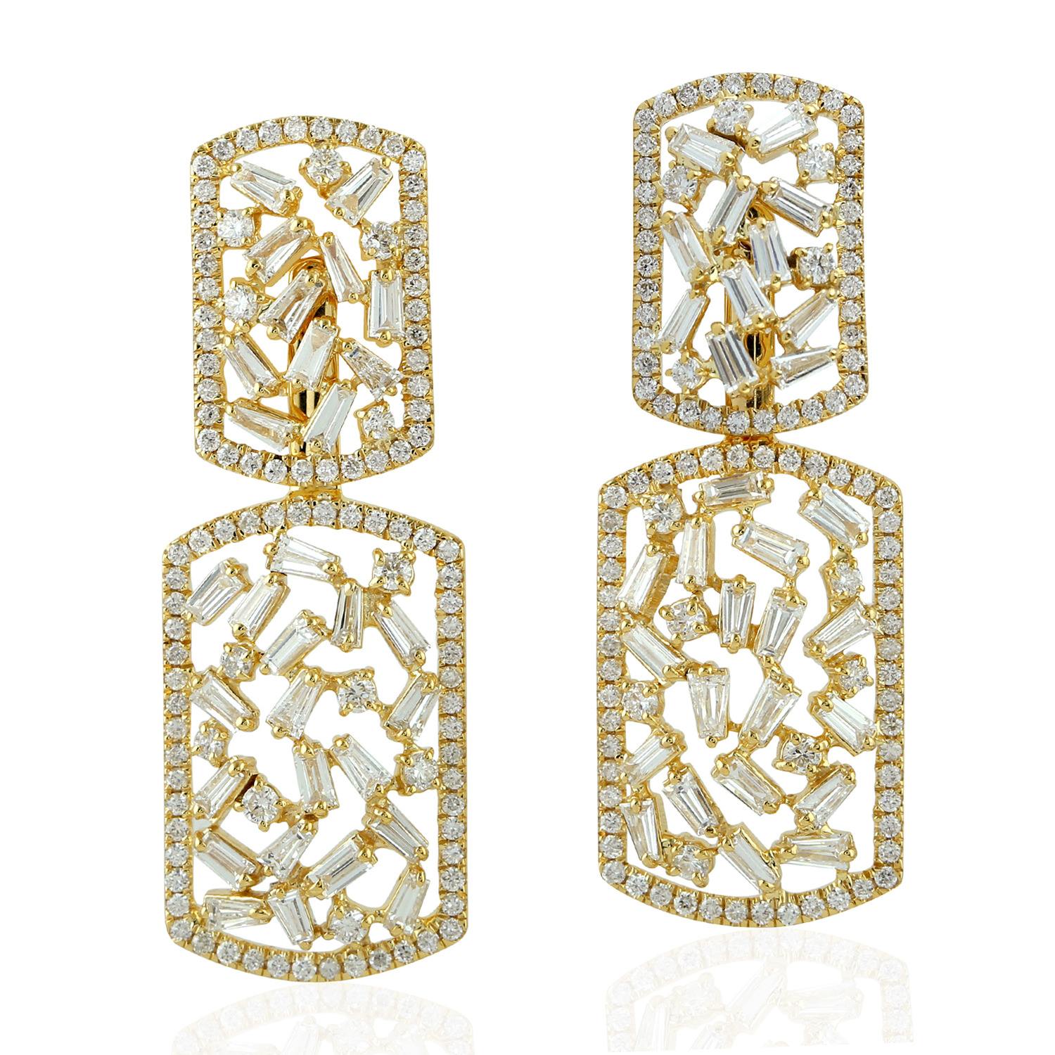 Baguette Diamond Ear Jacket Earrings In 18K Yellow Gold