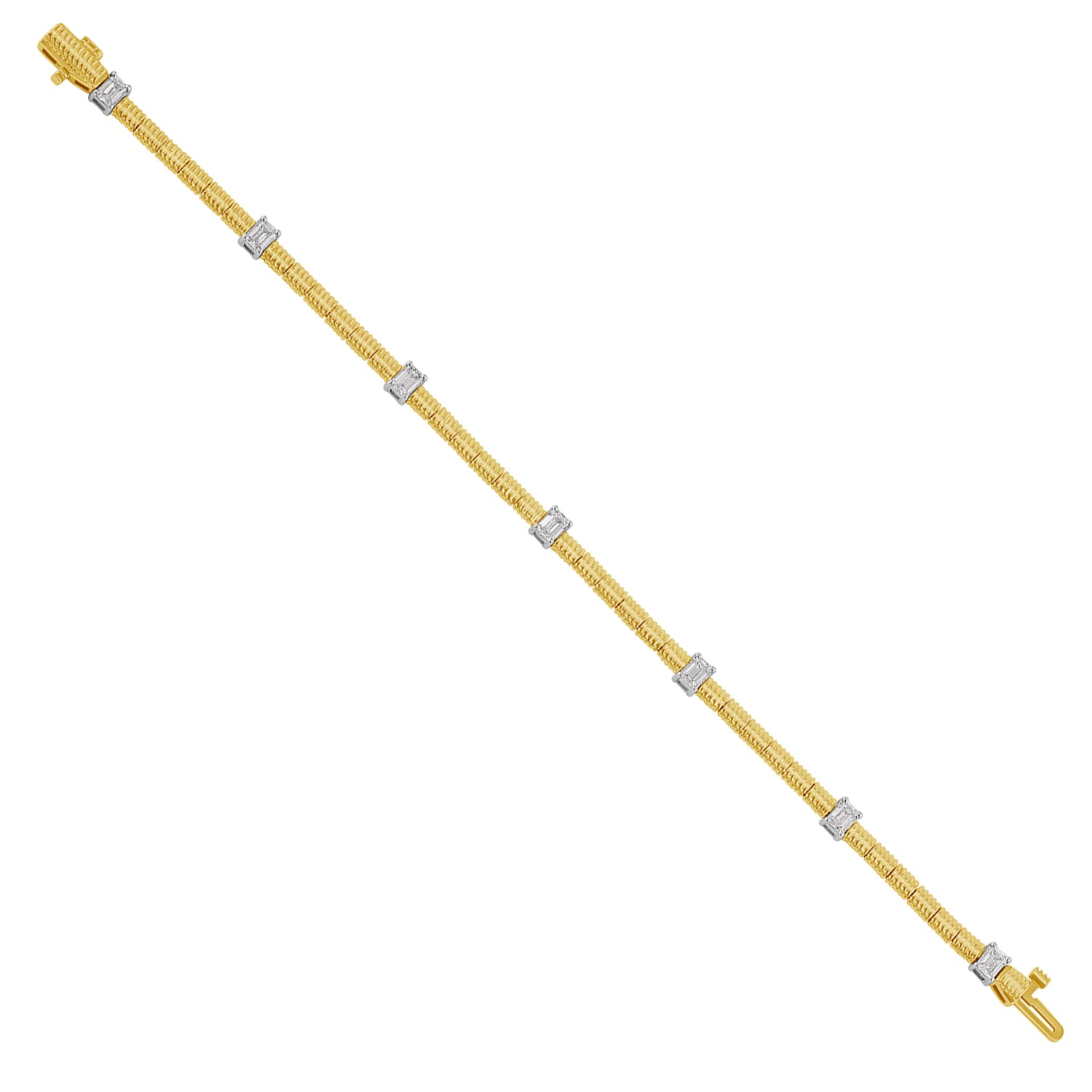 Baguette Diamond Fixed And Flexible Bracelet In Yellow & Gold