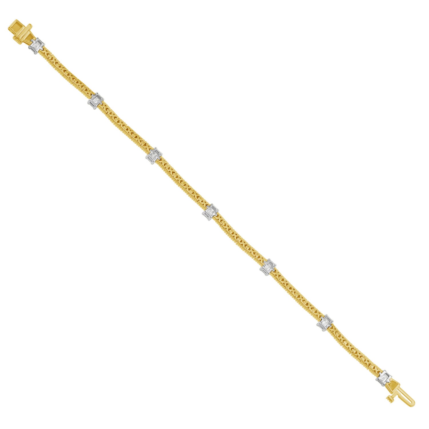 Baguette Diamond Fixed And Flexible Bracelet In Yellow & Gold