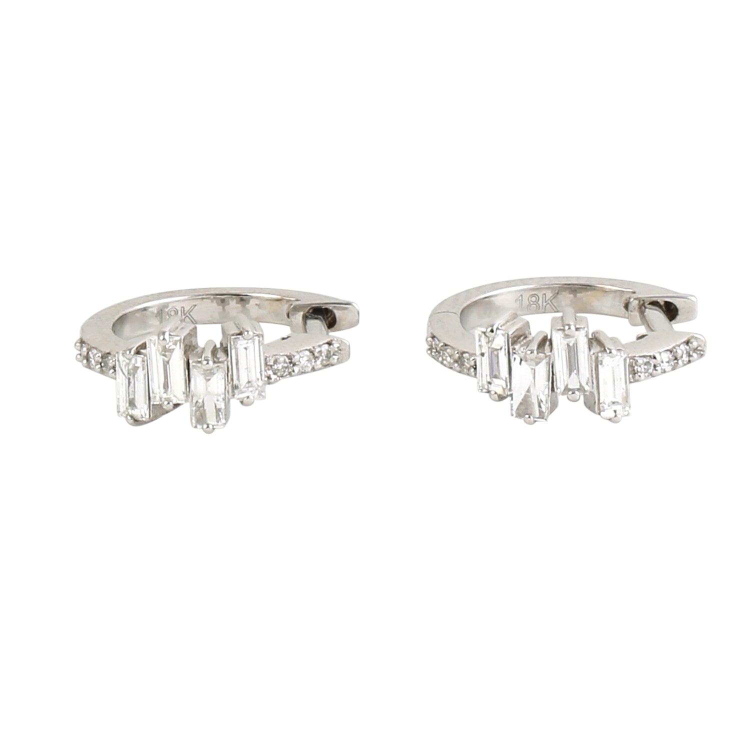 Baguette Diamond Huggie Earrings In 18K White Gold