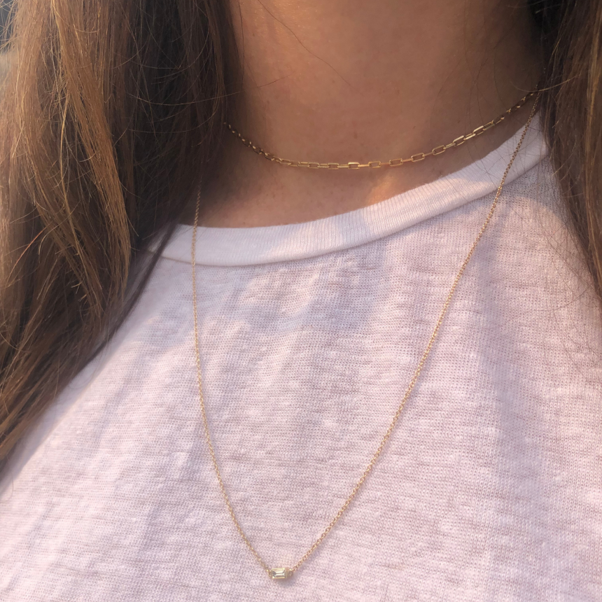 Baguette Solitaire Necklace