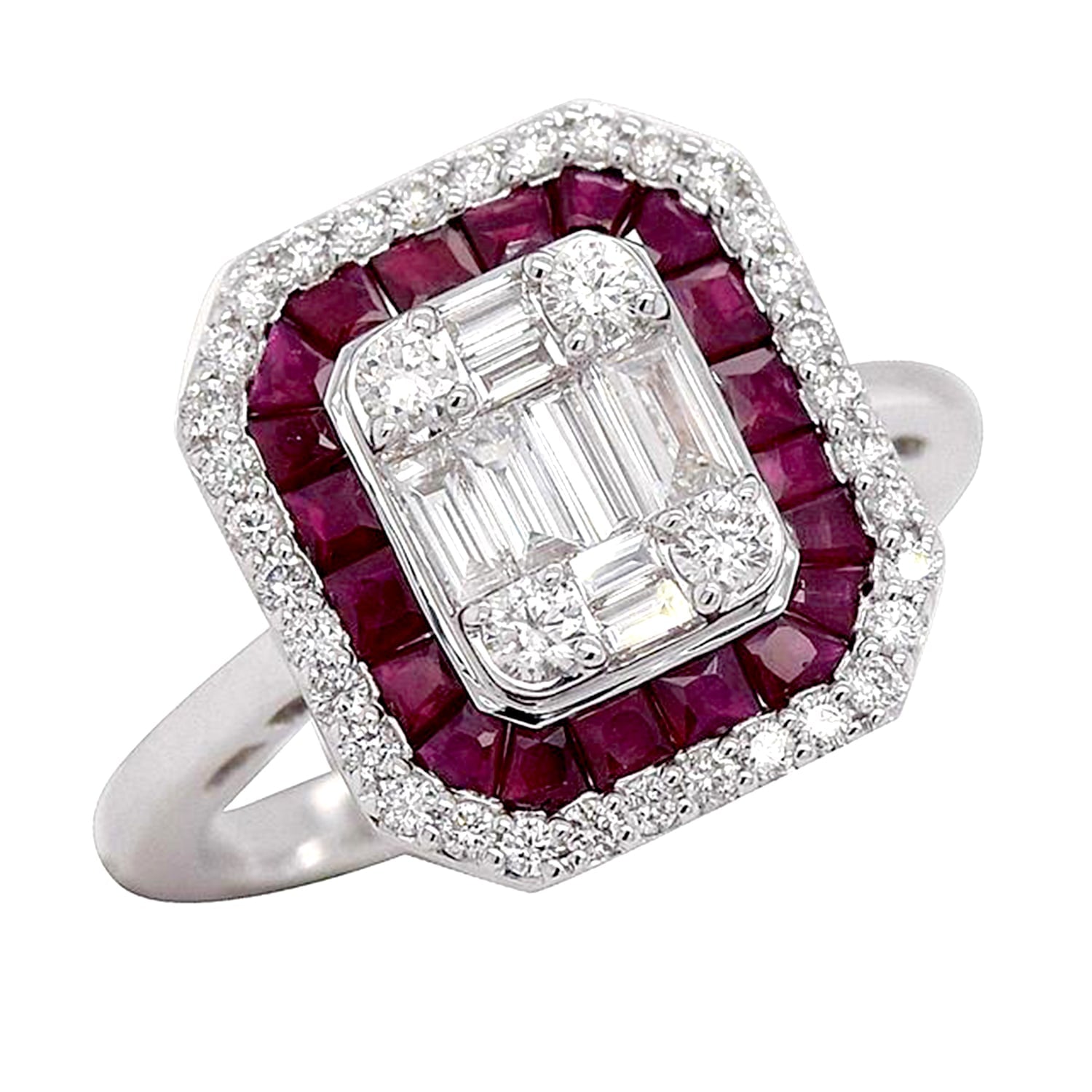Natural Ruby & Diamond Cocktail Ring In 18K White Gold