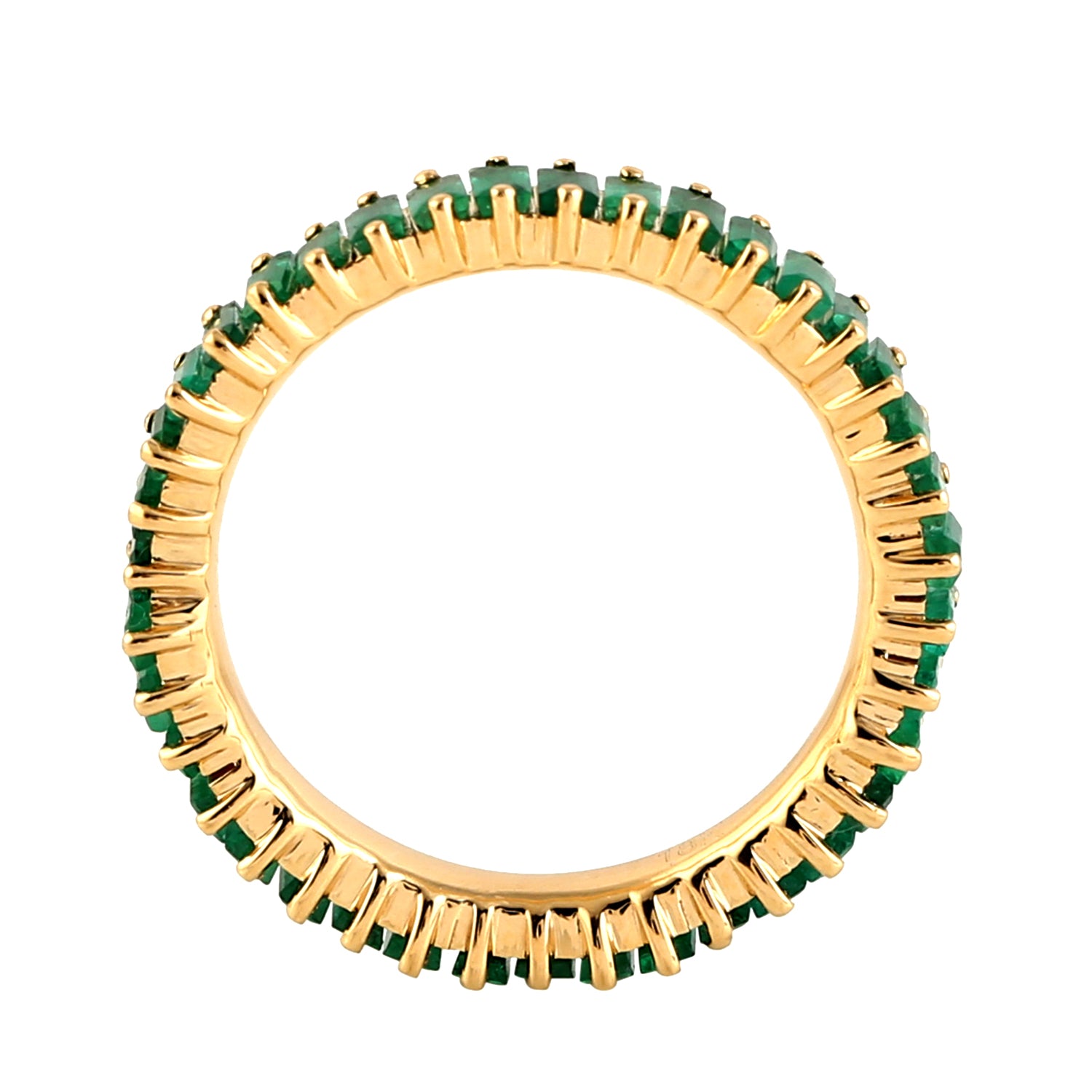 Baguette Emerald Band Ring 18k Yellow Gold Handmade Jewelry