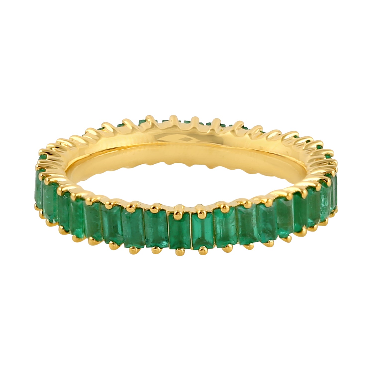 Baguette Emerald Band Ring 18k Yellow Gold Handmade Jewelry