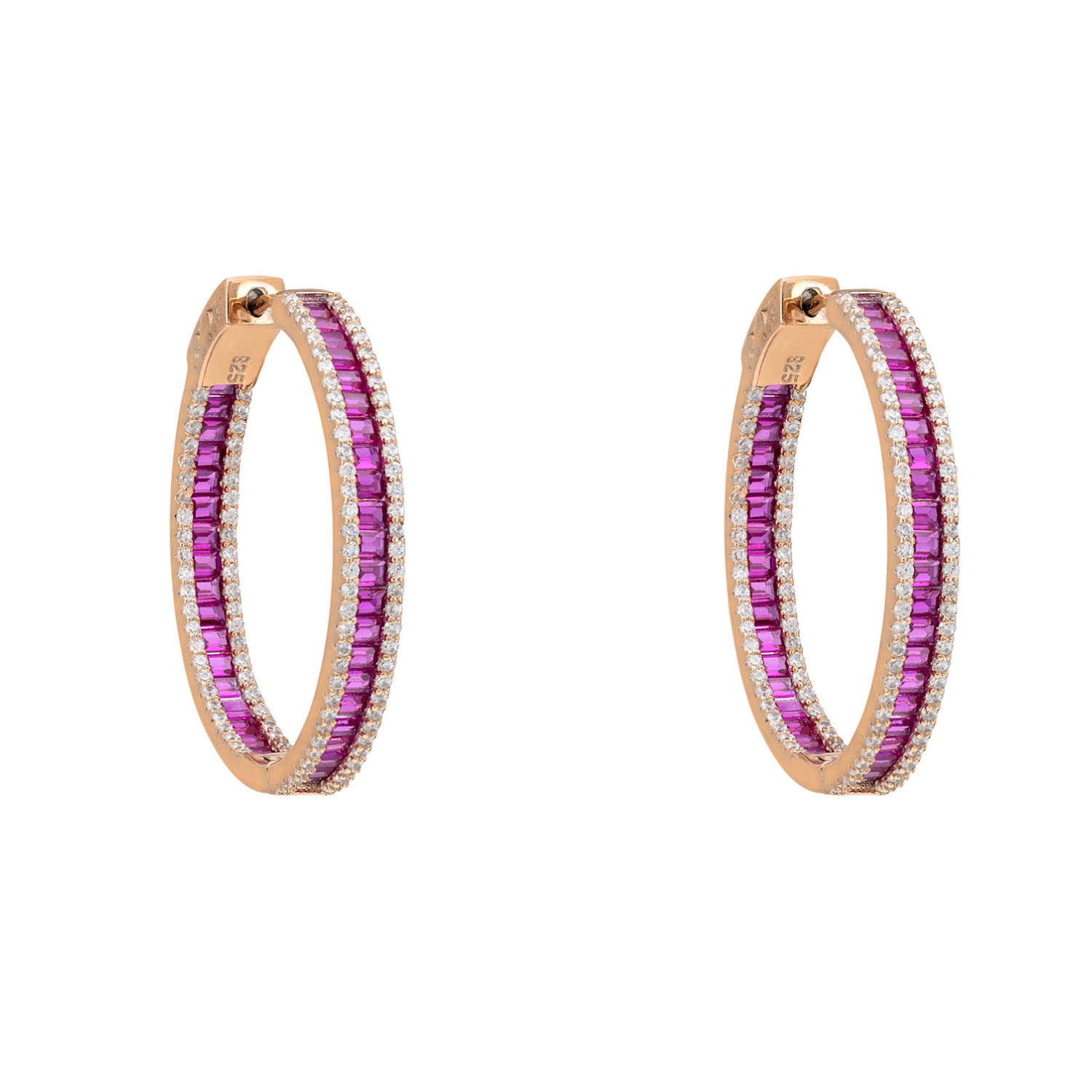 Baguette Hoop Earrings Ruby Pink Rosegold