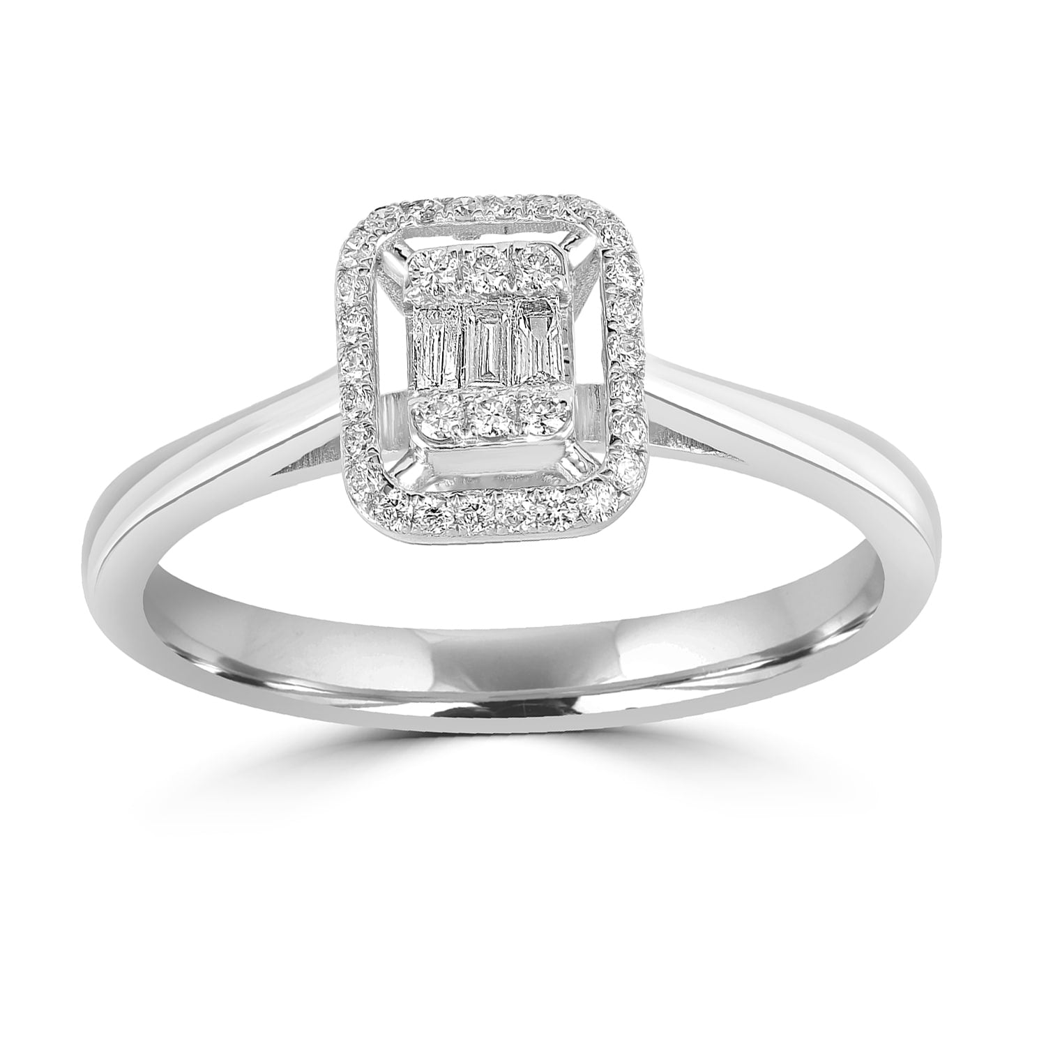 Baguette & Round Cut Diamond Cocktail Ring In White Gold