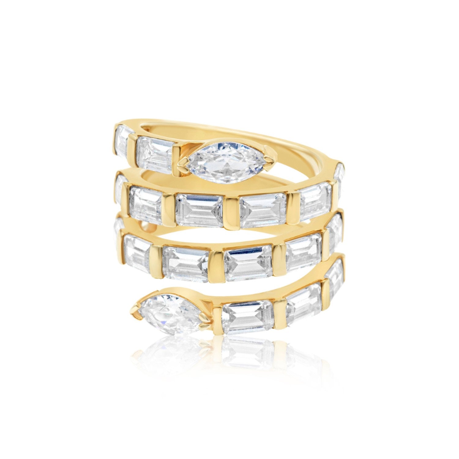 Baguette Statement Swirl Ring - Gold