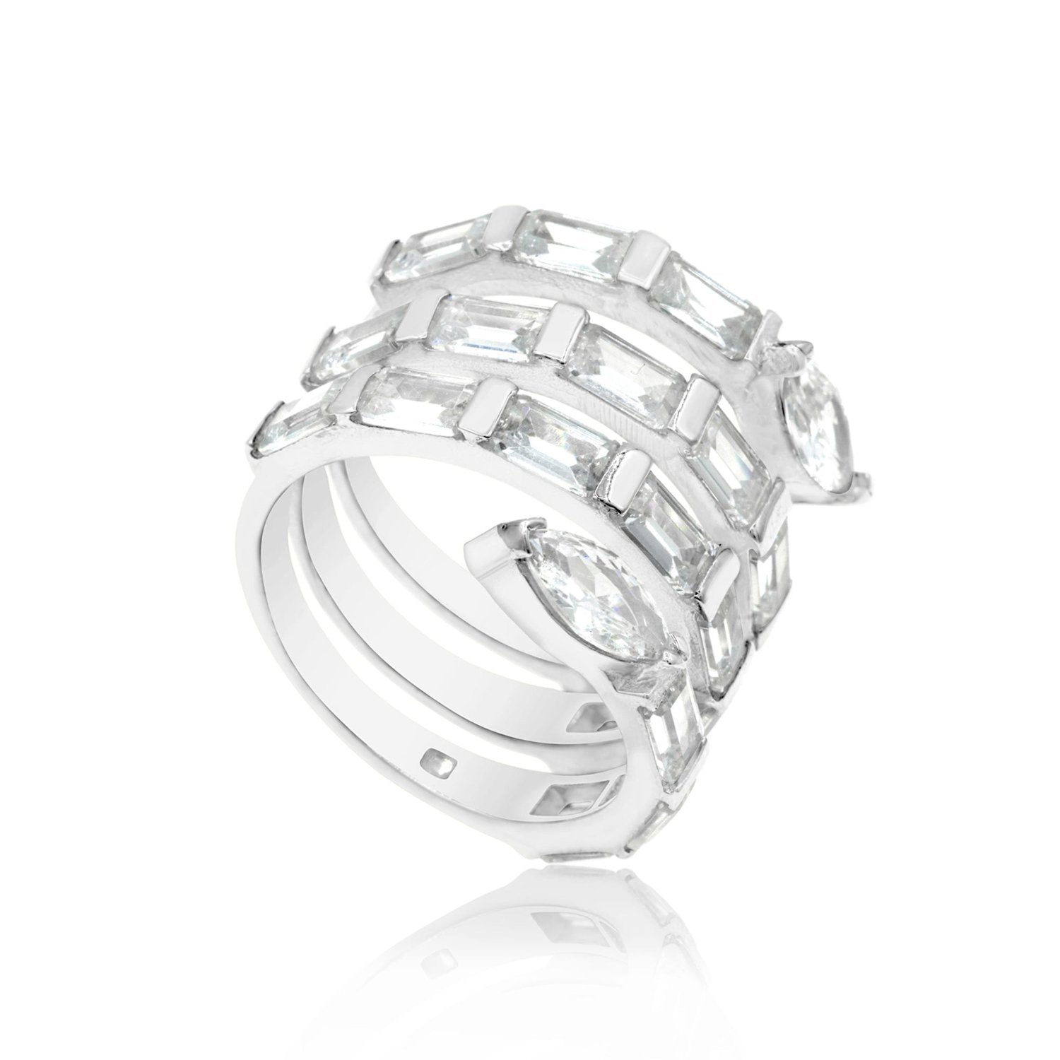 Baguette Statement Swirl Ring - Silver