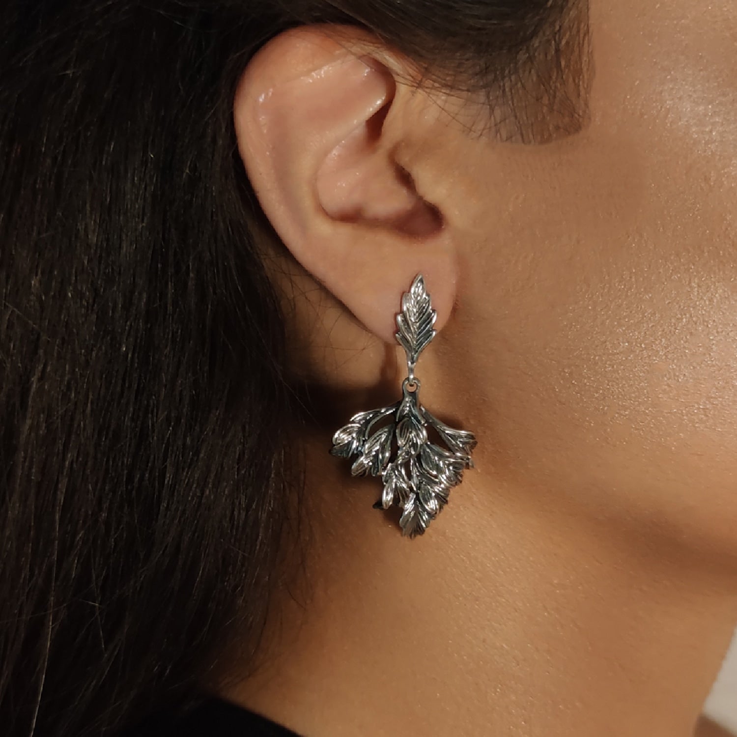 Sterling Silver Leaf Drop Earrings – Natural And Artisan Design – Elegant Jewelry For Women – Unaloe Jewellery For Women