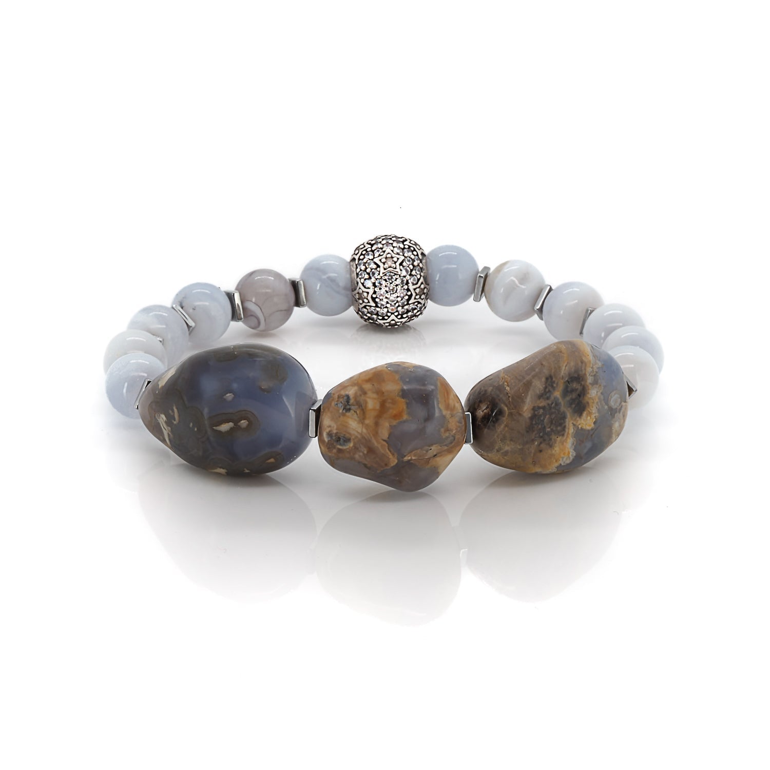 Balancing Agate Gemstone Beaded Bracelet - Blue