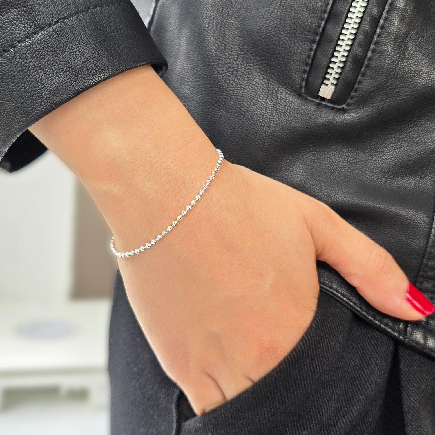 Ball Bead Chain Minimalist Dainty Sterling Silver Bracelet