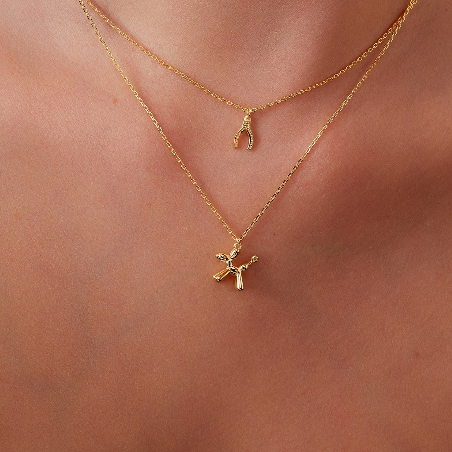 Tiny Balloon Dog Poodle Necklace In Gold