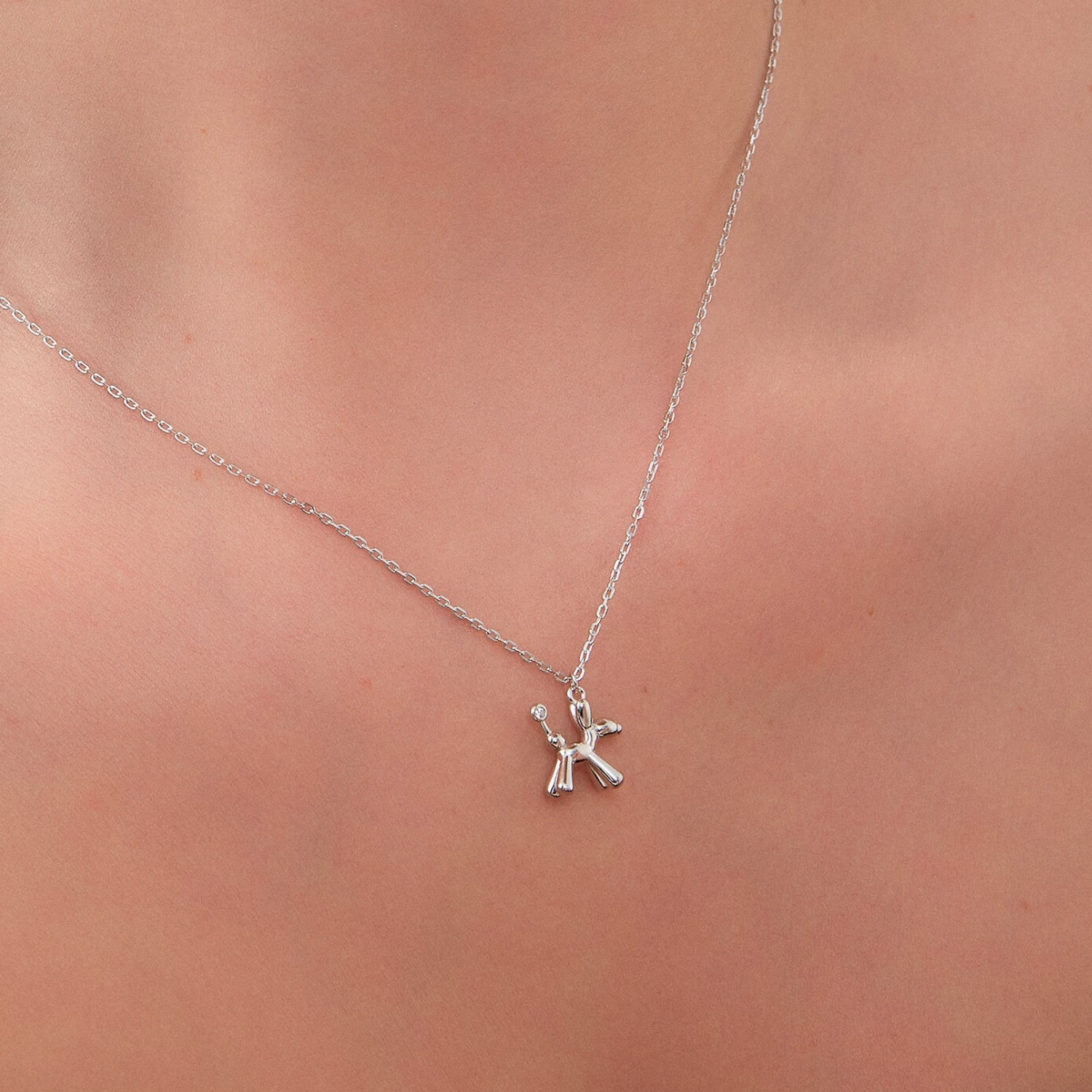 Balloon Dog Poodle Necklace In Sterling Silver