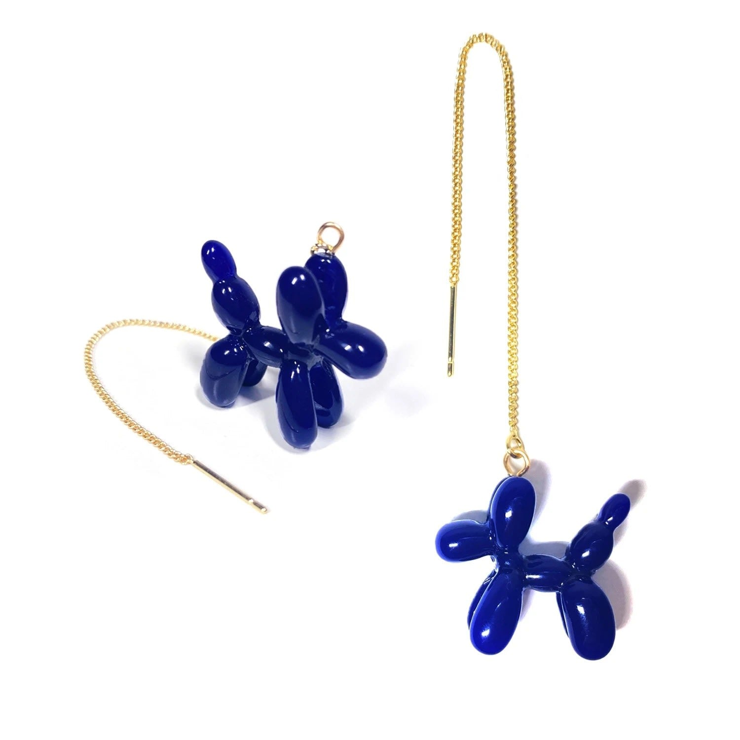 Balloon Poodle Threader Earrings - Navy