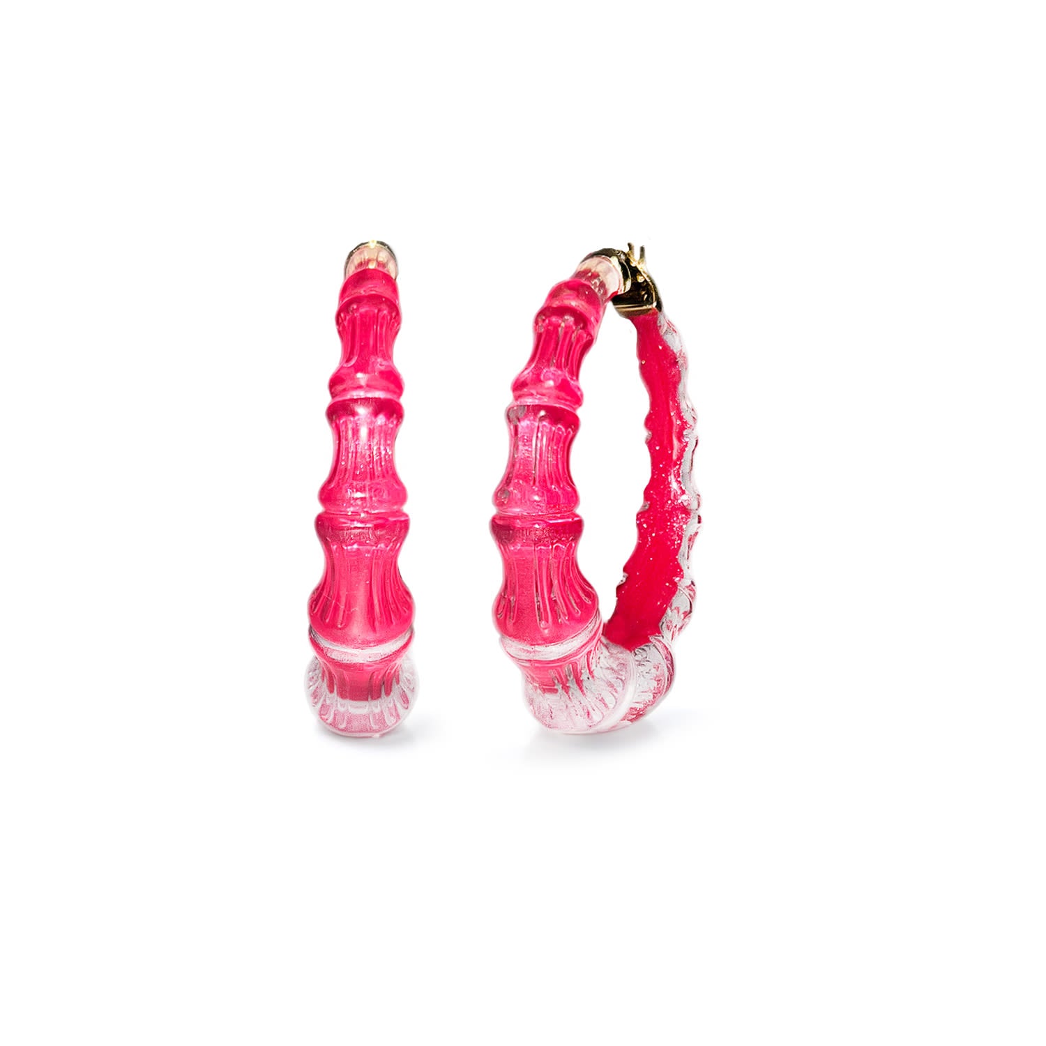 Bamboo Illusion Hoop Earrings In Pink Peacock