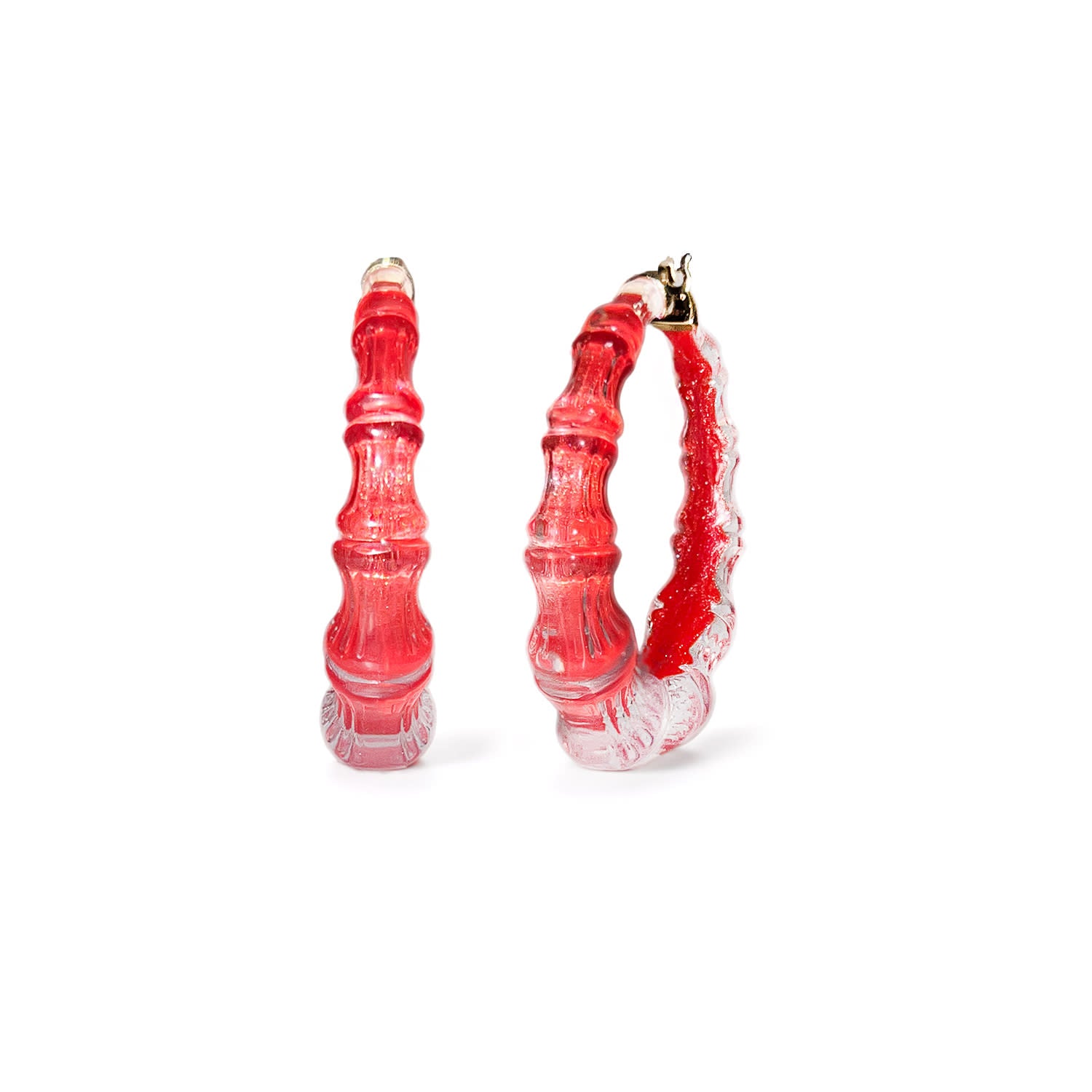 Bamboo Illusion Hoop Earrings In Watermelon Red