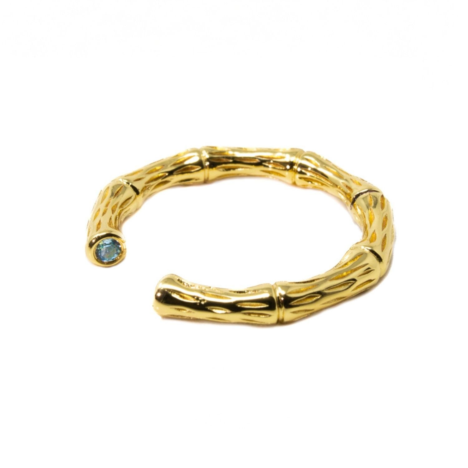 Adjustable Bamboo Stacking Ring- Blue Topaz- Gold