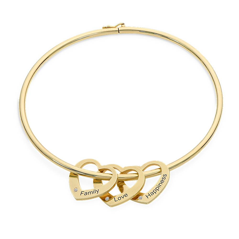 Chelsea Bangle with Diamond Heart Pendants in Gold Plating