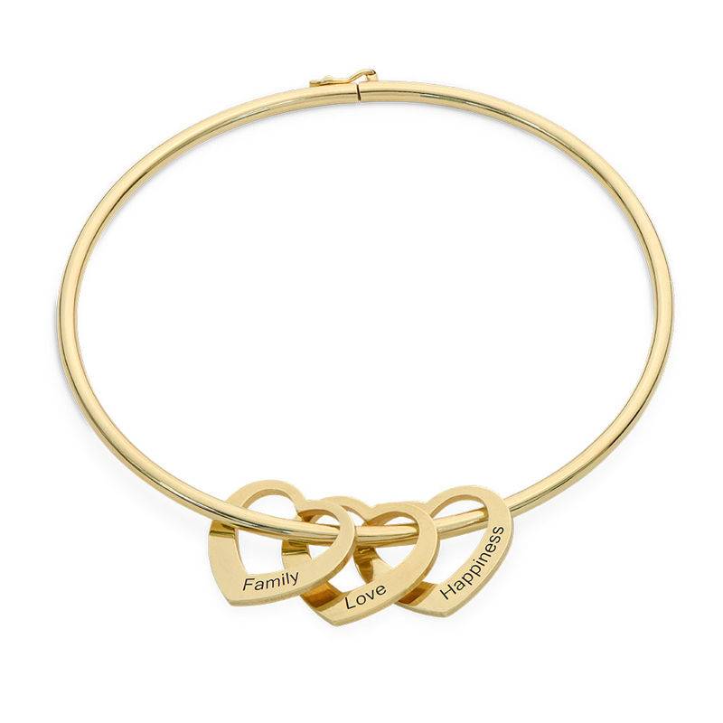 Bangle Bracelet with Heart Shape Pendants in Vermeil - Best Gift for Grandmothers - Grandmothers Bracelets