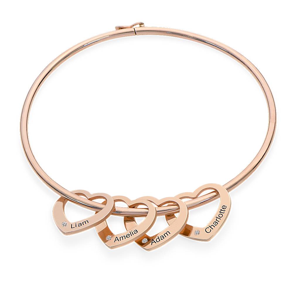 Chelsea Bangle with Heart Pendants in 18k Rose Gold Plating with Diamonds