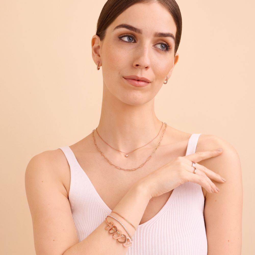 Bangle Bracelet with Heart Shape Pendants in Rose Gold Plating - Grandmother Gifts - Grandma Bracelet