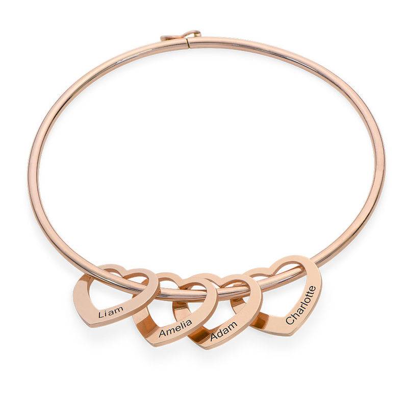 Bangle Bracelet with Heart Shape Pendants in Rose Gold Plating - Grandmother Gifts - Grandma Bracelet