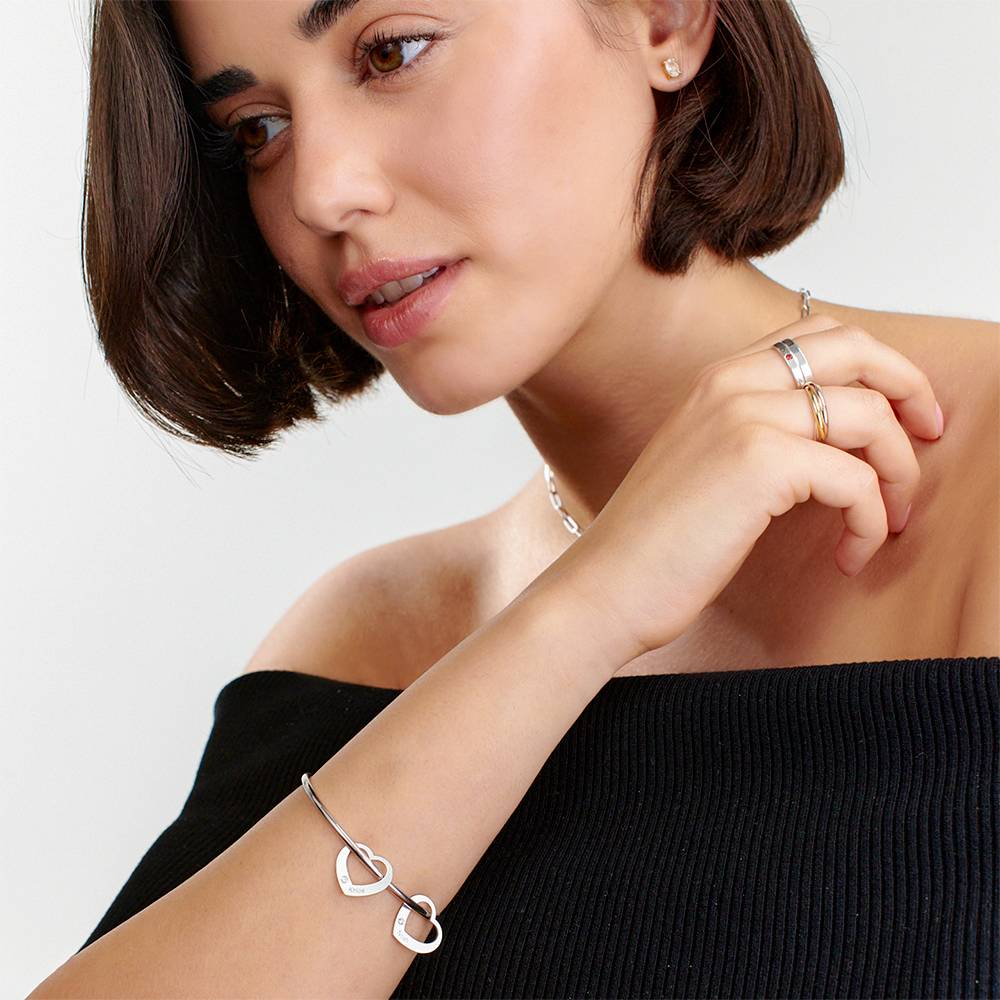 Chelsea Bangle with Diamond Heart Pendants in Silver
