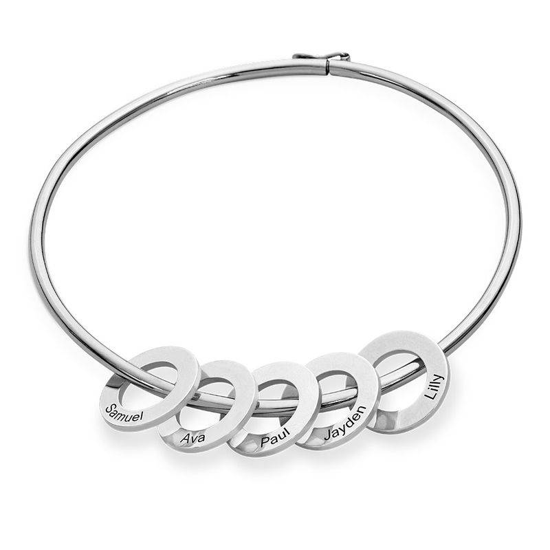 Gift Bracelet for Mom - Bangle Bracelet with Round Shape Pendants in silver