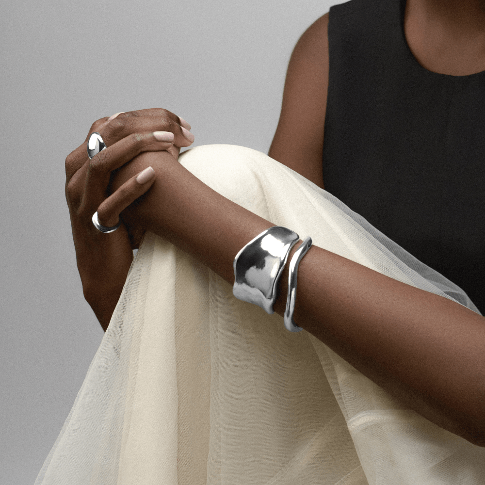 Polished Hammered Bangle - Silver