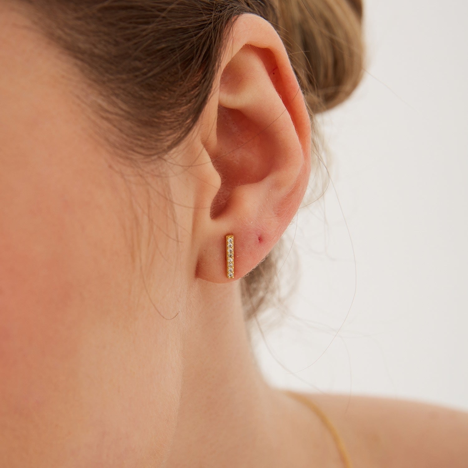 Bar Stud Zirconia Earring Sterling Silver - Gold
