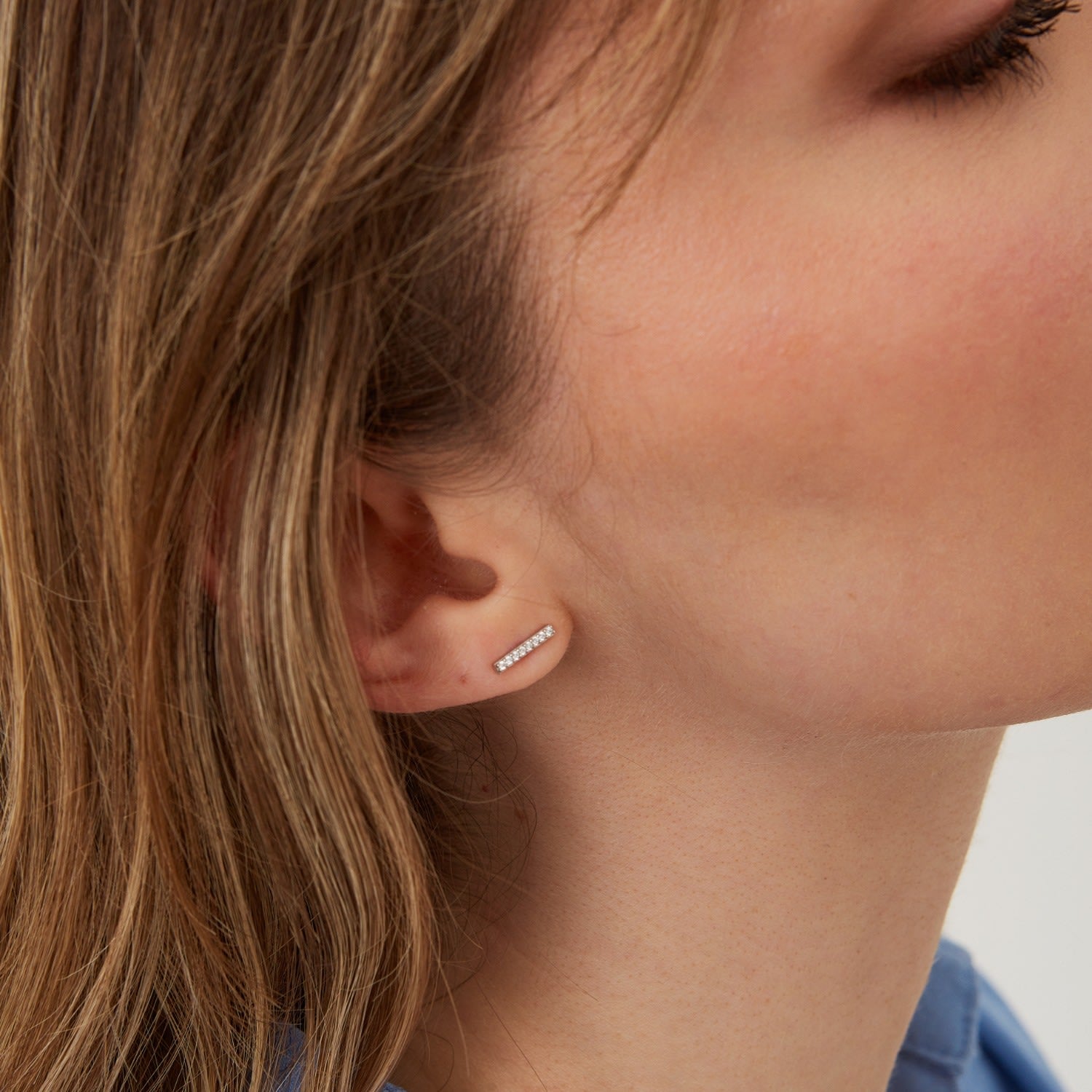 Bar Stud Zirconia Earring Sterling Silver - Silver