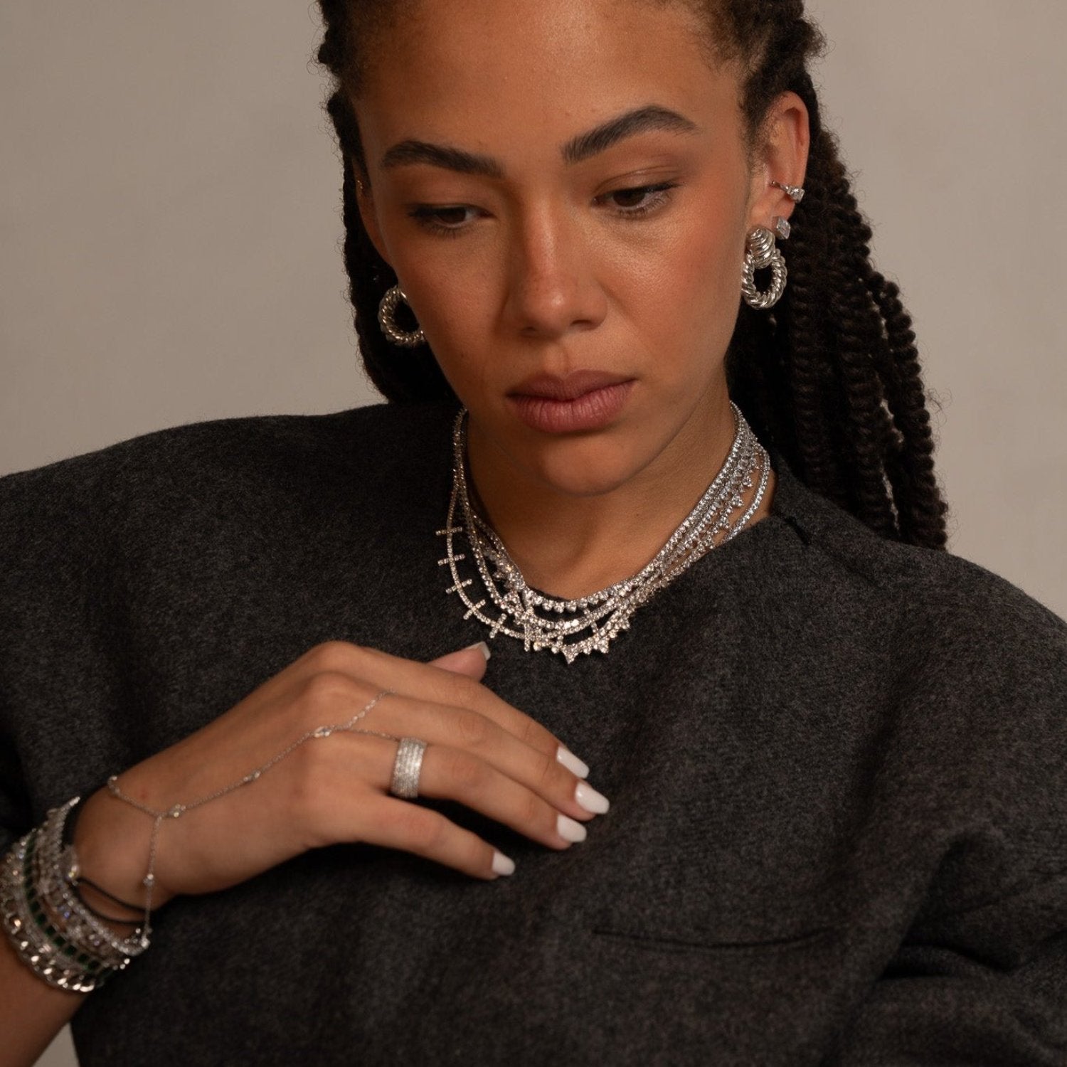 Bar Tennis Necklace - Silver