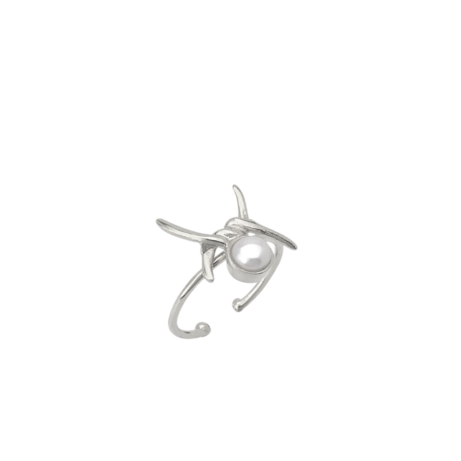 Barbed Wire Design Pearl Adjustable Sterling Silver Natural Hammered Ring - Silver
