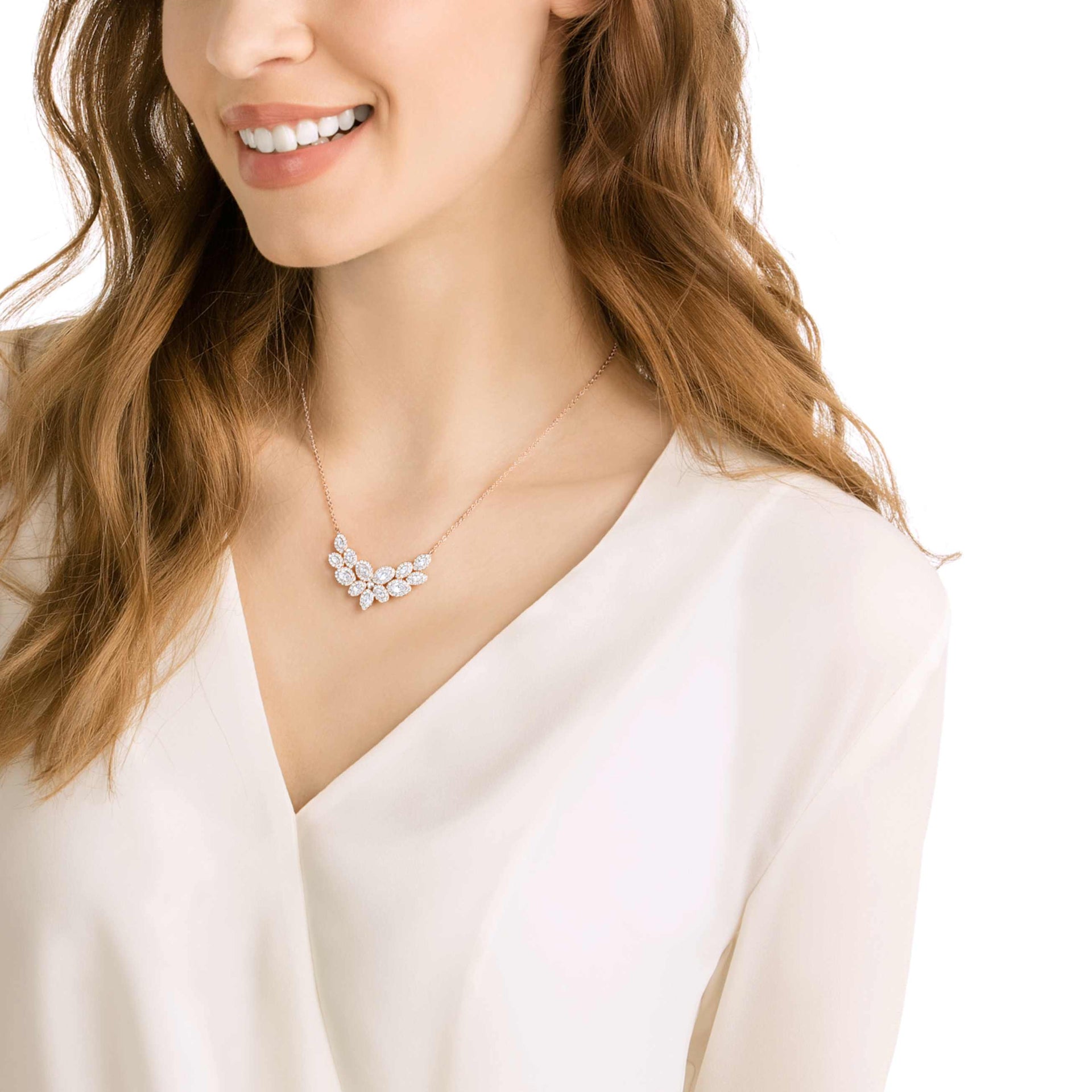 BARON NECKLACE LEAF WHITE ROSE GOLD TONE PLATED
