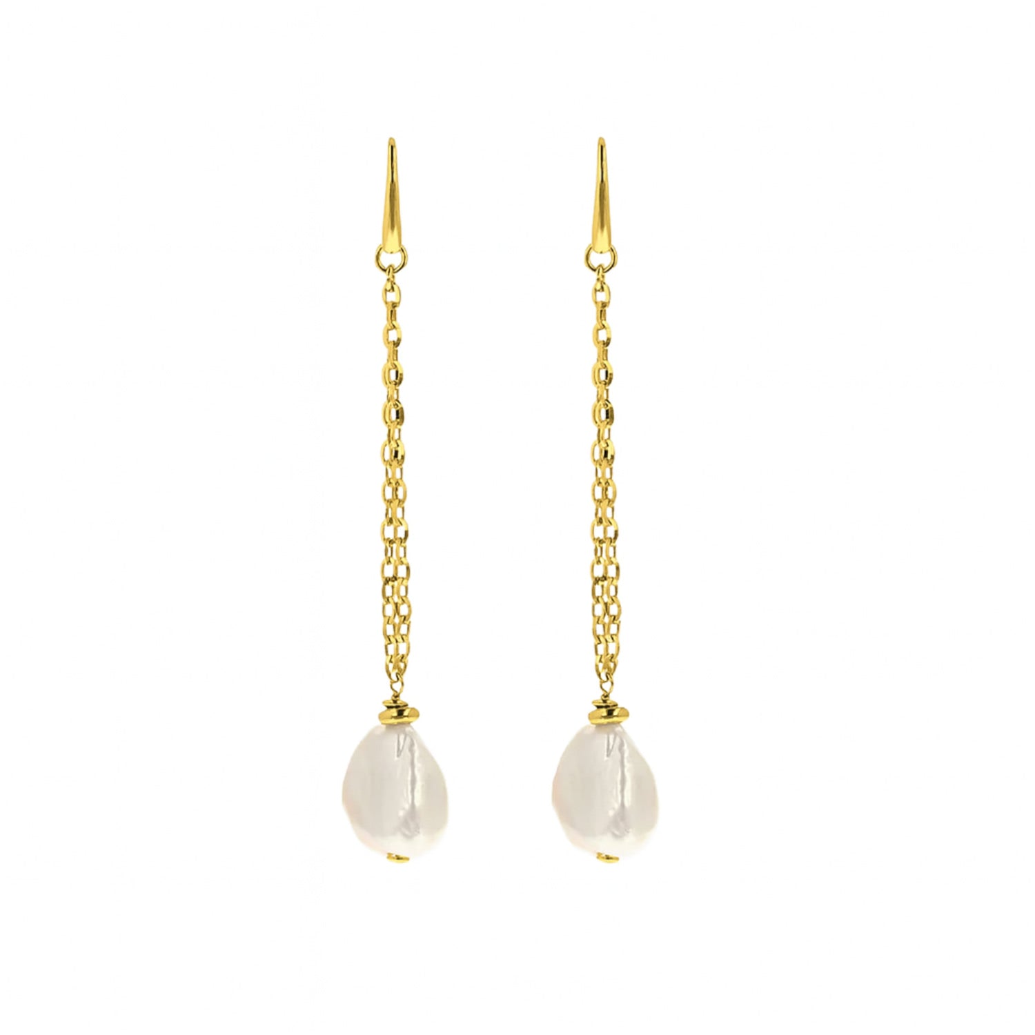 Baroque Freshwater Pearl Drop Earrings With Luminous Chains And Sterling Silver-Gold Plated Hook Clasp