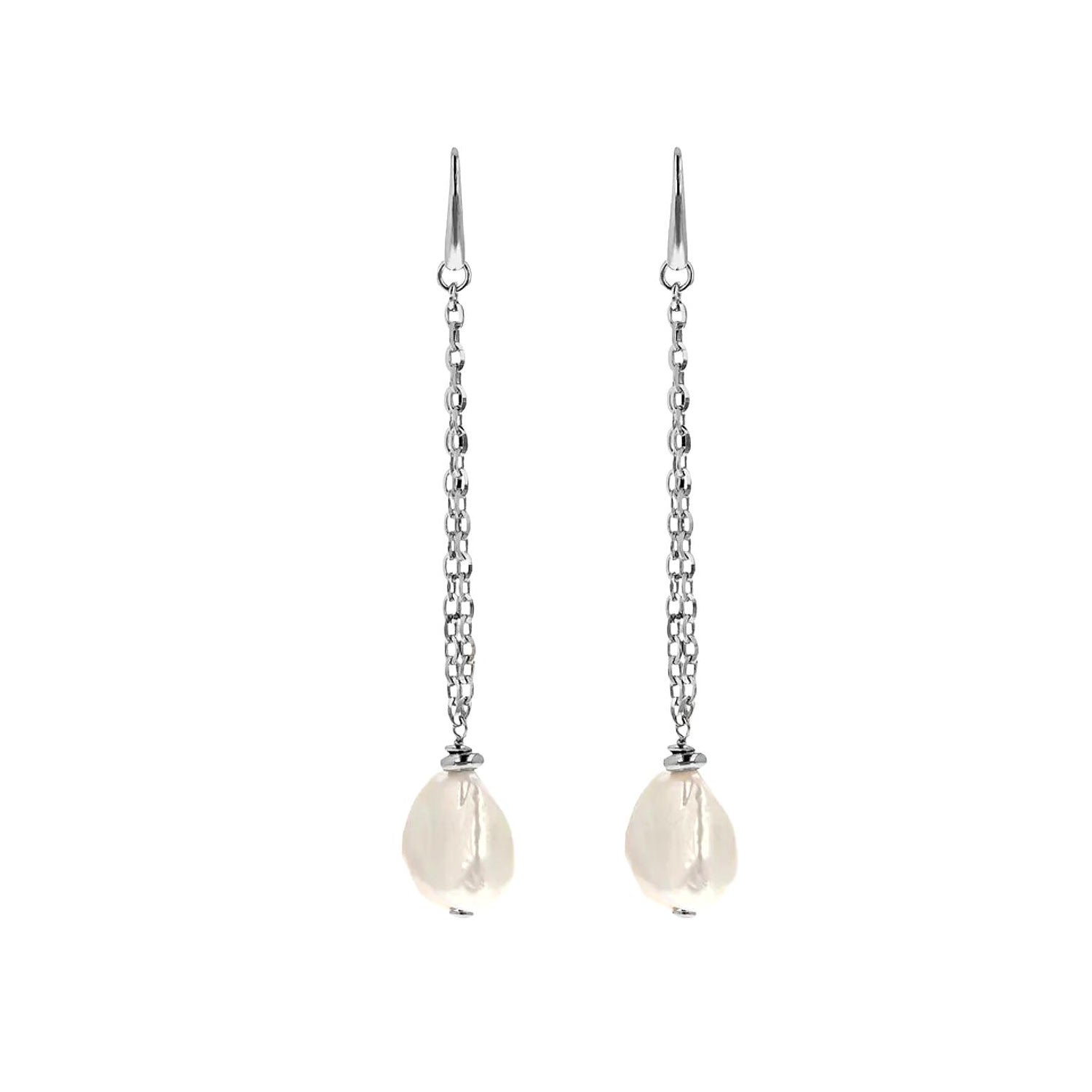 Baroque Freshwater Pearl Drop Earrings With Luminous Chains And Sterling Silver Hook Clasp
