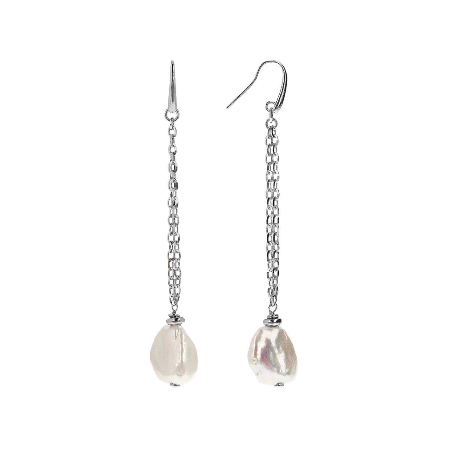 Baroque Freshwater Pearl Drop Earrings With Luminous Chains And Sterling Silver Hook Clasp