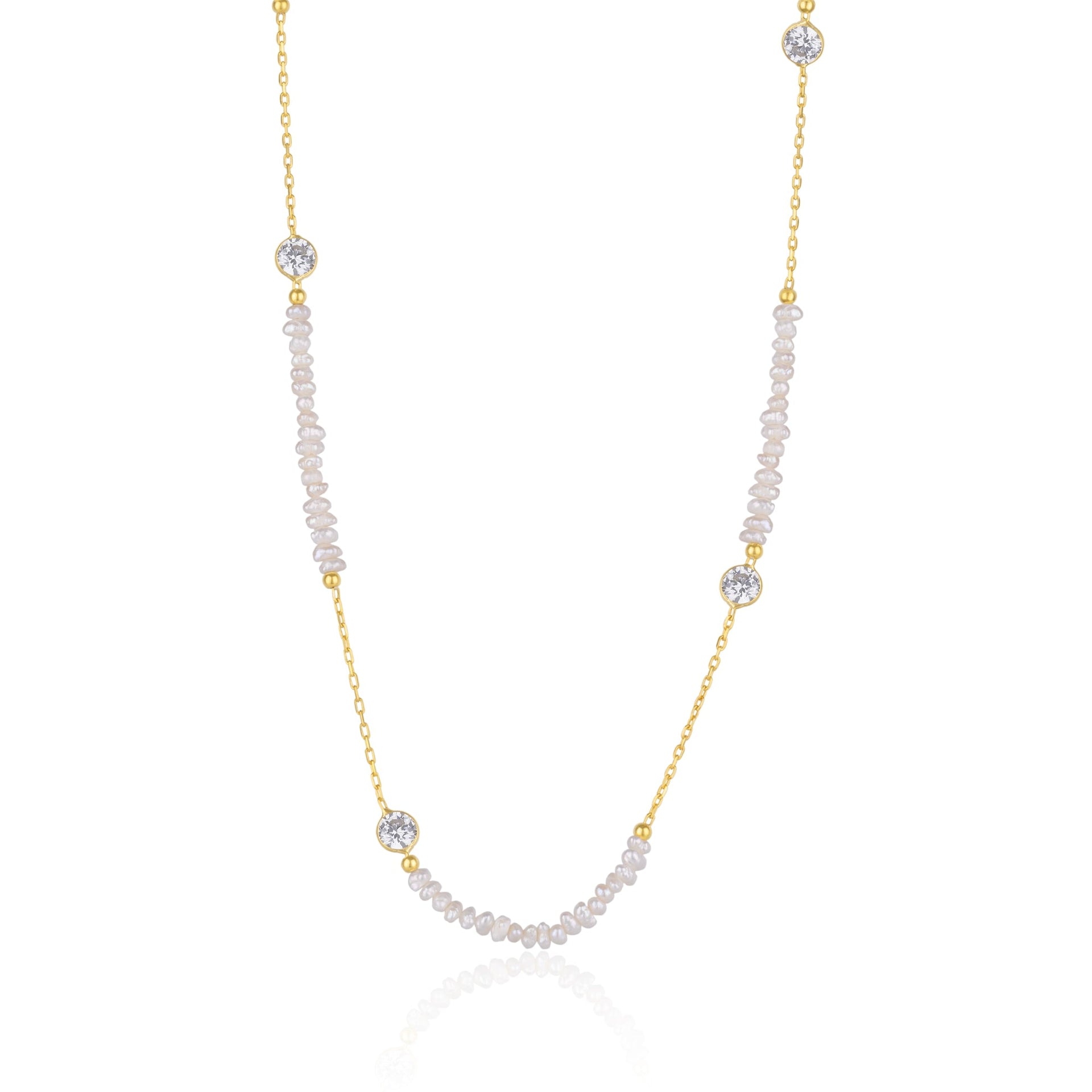 Baroque Irregular Pearl Jewelled Sterling Silver Chain Necklace In Gold