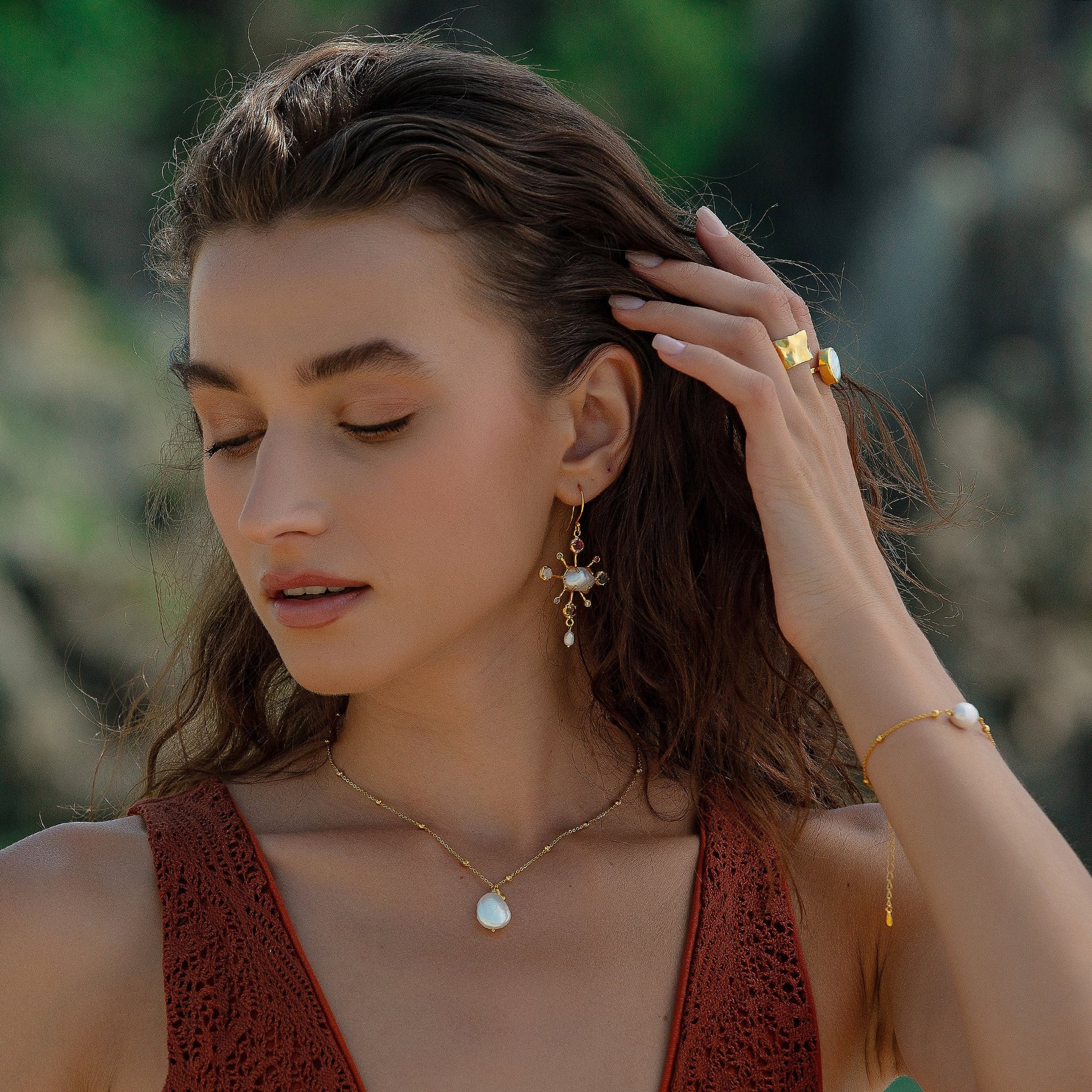 Celestial Kaleidoscope Irregular Baroque Pearl Gold Earrings