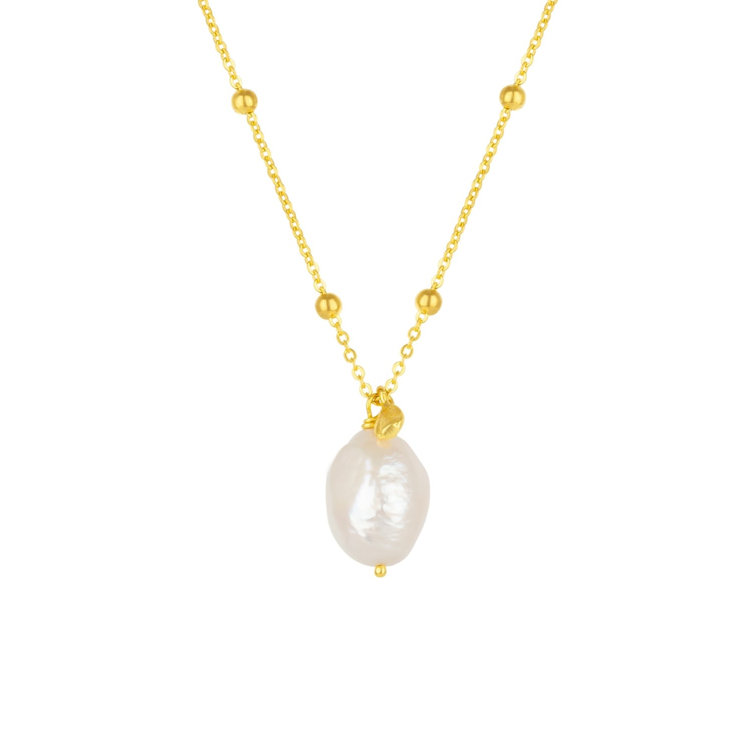 Baroque Keshi Pearl Gold Pendant Beaded Chain Necklace