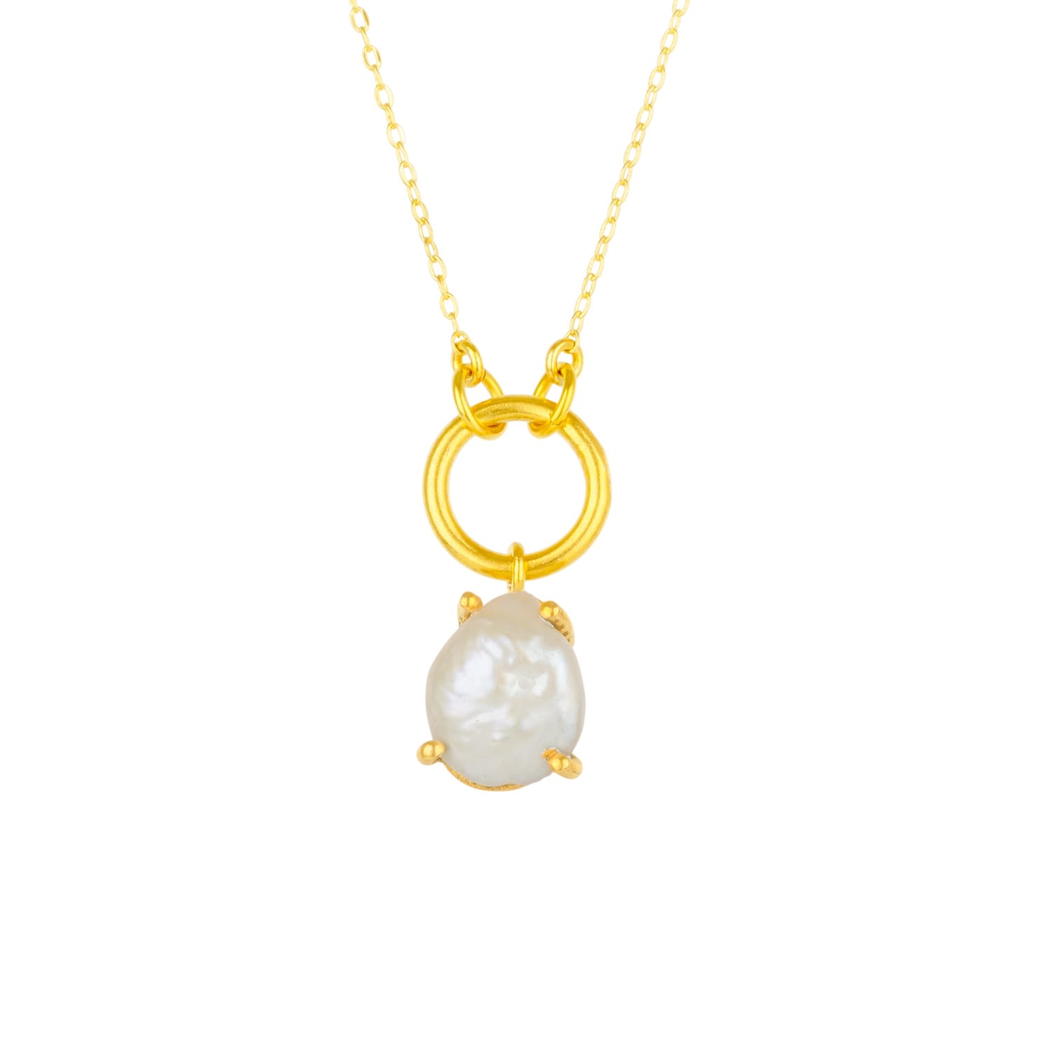Baroque Keshi Pearl Gold Pendant Circle Necklace