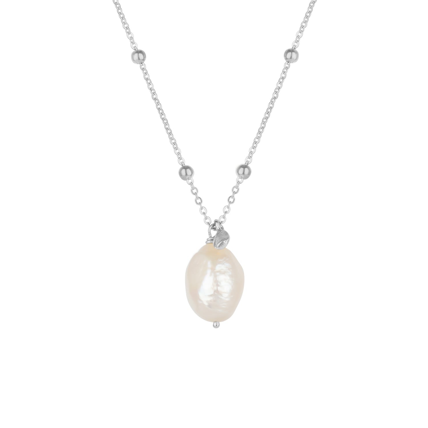 Baroque Keshi Pearl Silver Pendant Beaded Chain Necklace